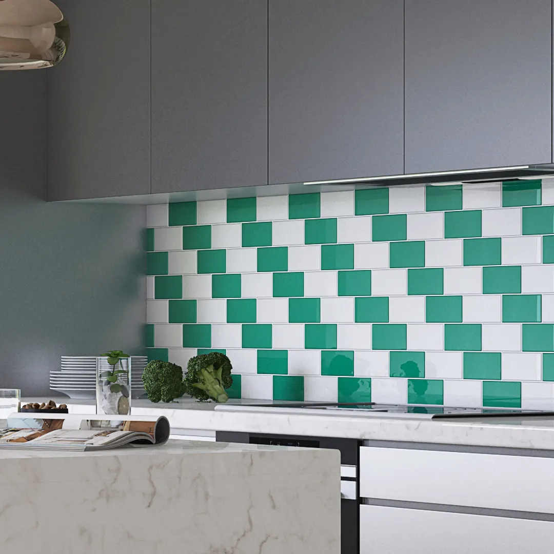 Giorbello (Sample) 3x6 Glass Subway Tiles Emerald Green 3-in x 6-in Glossy Glass Brick Subway Wall Tile, photo 5 of 6