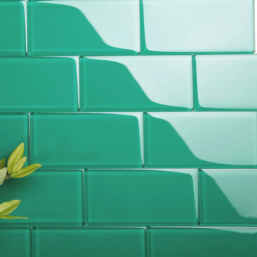 Giorbello (Sample) 3x6 Glass Subway Tiles Emerald Green 3-in x 6-in Glossy Glass Brick Subway Wall Tile, photo 3 of 6
