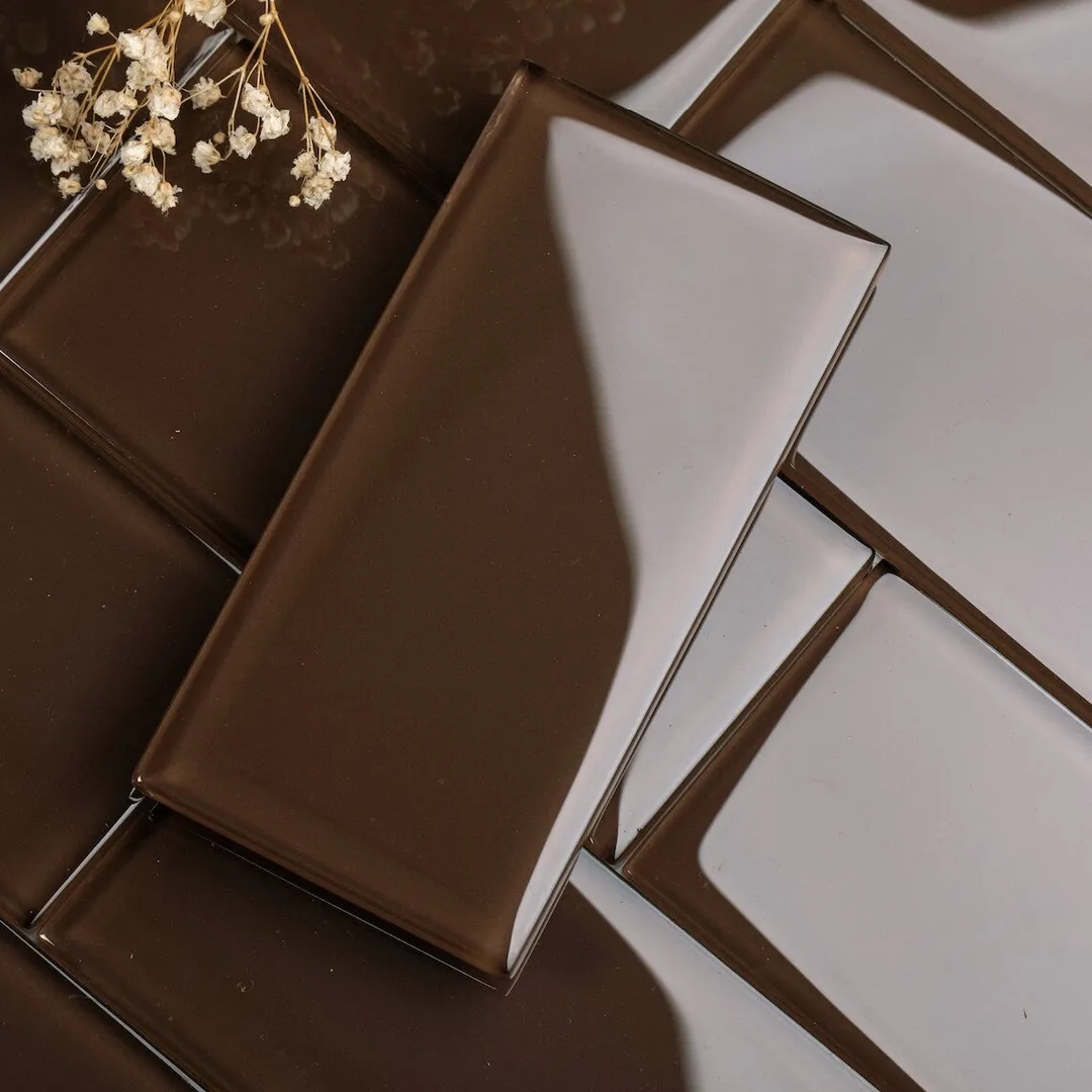 Giorbello Classic Premium Classic Brown 6-in x 12-in Glossy Glass Subway Wall Tile (5-sq. ft/ Carton), photo 2 of 7
