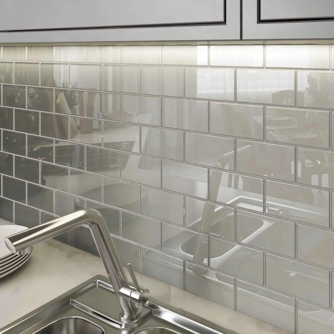 Giorbello Classic Premium Light Gray 3-in x 6-in Glossy Glass Subway Wall Tile (5-sq. ft/ Carton), photo 4 of 7