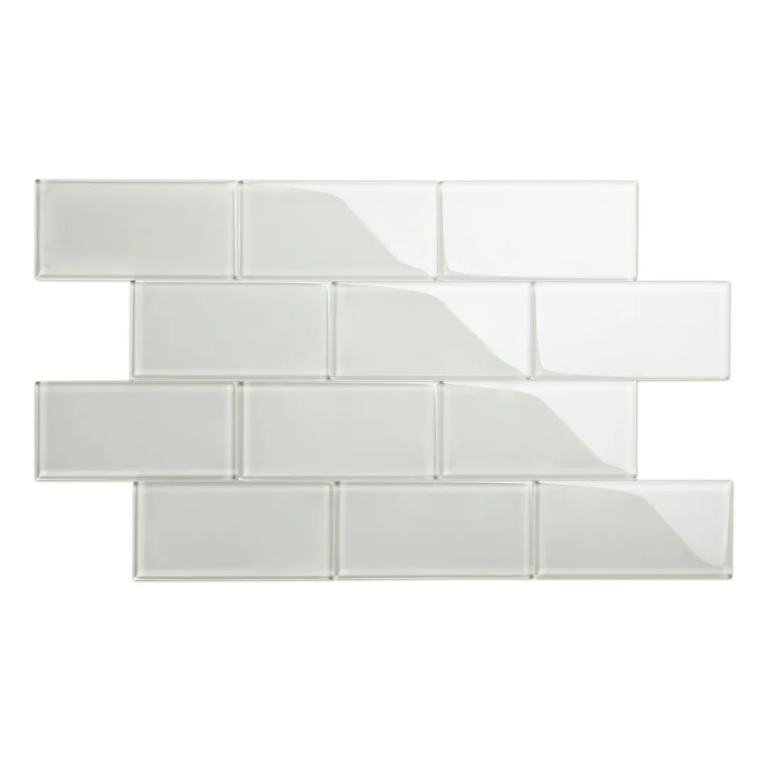 Giorbello Classic Premium Light Gray 3-in x 6-in Glossy Glass Subway Wall Tile (5-sq. ft/ Carton), photo 2 of 7