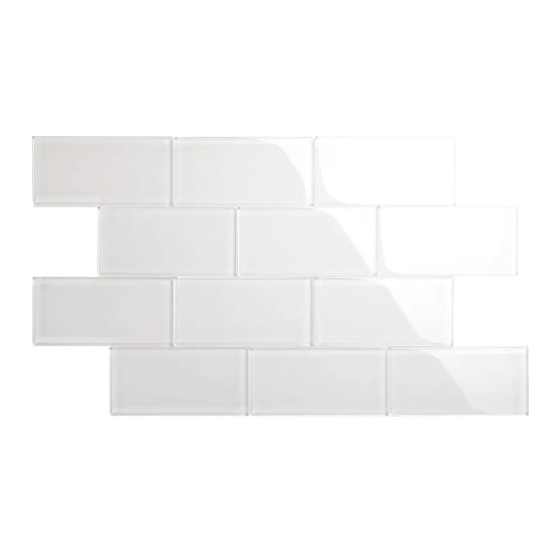 Giorbello Classic Premium Alabaster White 3-in x 6-in Glossy Glass Subway Wall Tile (5-sq. ft/ Carton), photo 2 of 7