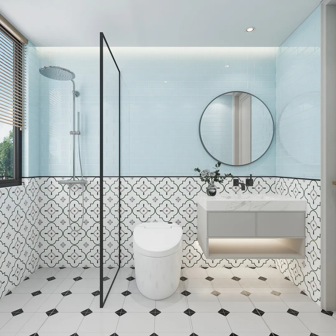 Giorbello (Sample) 3x6 glass subway tiles Morning Sky Blue 3-in x 6-in Glossy Glass Brick Subway Wall Tile, photo 4 of 6
