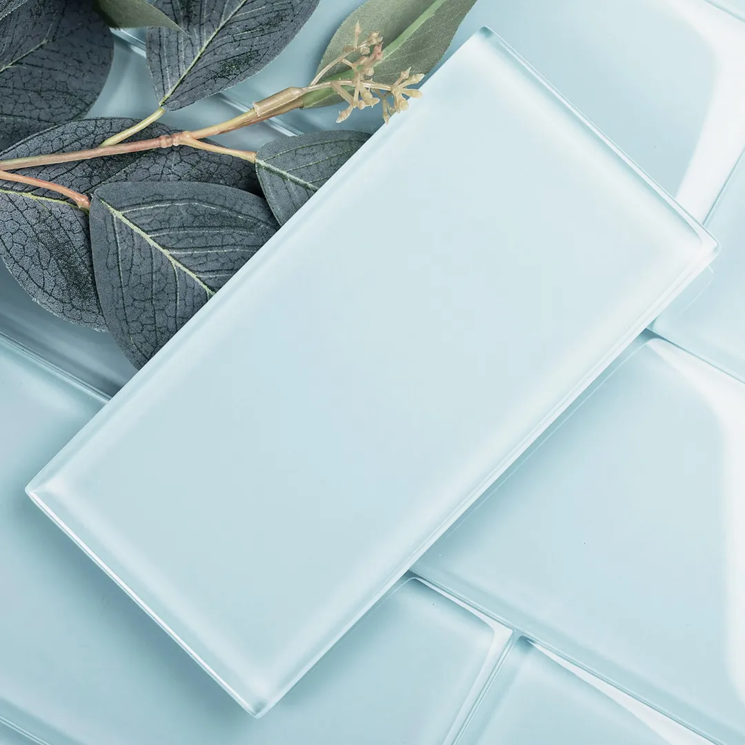 Giorbello (Sample) 3x6 glass subway tiles Morning Sky Blue 3-in x 6-in Glossy Glass Brick Subway Wall Tile, photo 3 of 6