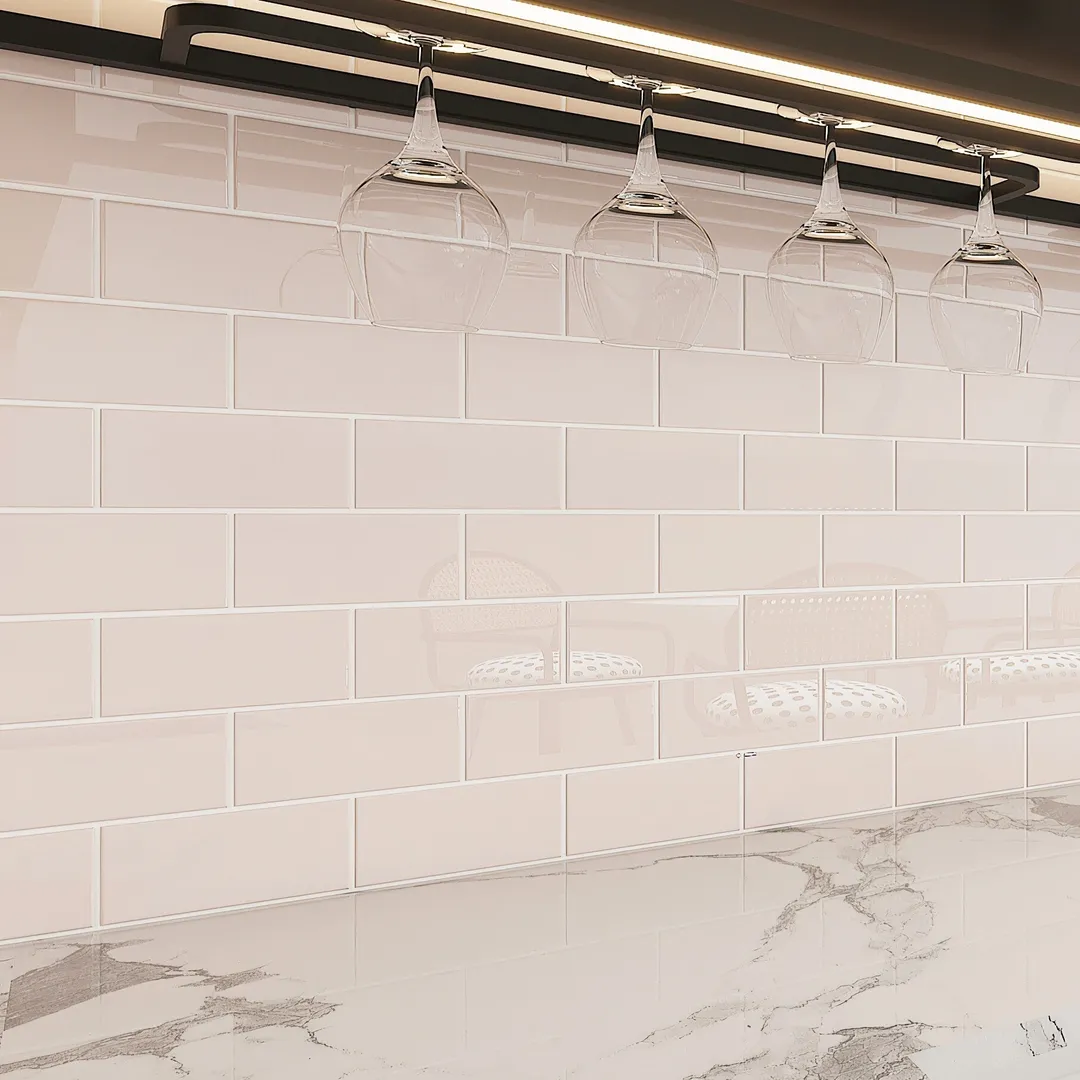Giorbello (Sample) 3x6 glass subway tiles Rose Pale Pink 3-in x 6-in Glossy Glass Brick Subway Wall Tile, photo 3 of 6