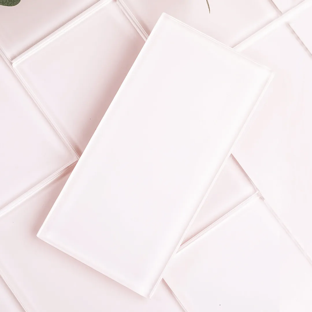 Giorbello (Sample) 3x6 glass subway tiles Rose Pale Pink 3-in x 6-in Glossy Glass Brick Subway Wall Tile, photo 2 of 6