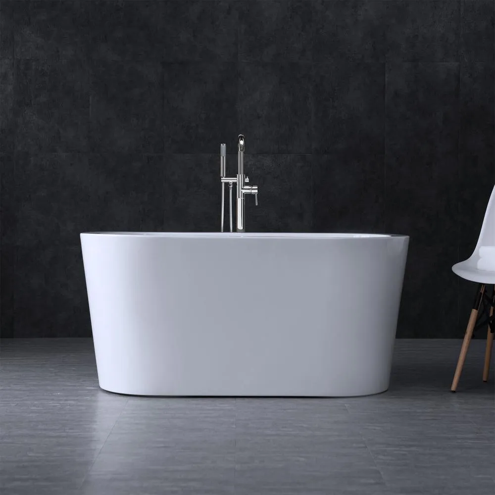 WOODBRIDGE Bridgewater 56 in. Acrylic Freestanding Double-Ended Soaking Bathtub with Drain and Overflow Included, White, photo 2 of 12