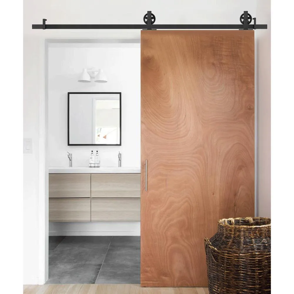 WINSOON 5 ft./60 in. Top Mount Big Wheel Black Barn Style Sliding Door Track and Hardware Set for Single Door, photo 3 of 7