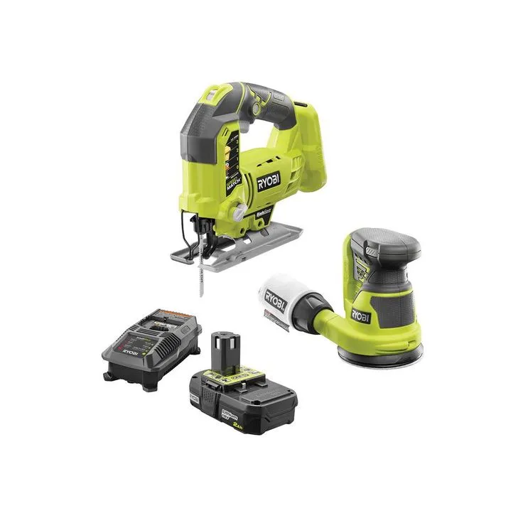 RYOBI 18-Volt ONE+ Cordless Orbital Jig Saw and 5 in. Random Orbit Sander with 2.0 Ah Battery and Charger, photo 3 of 9