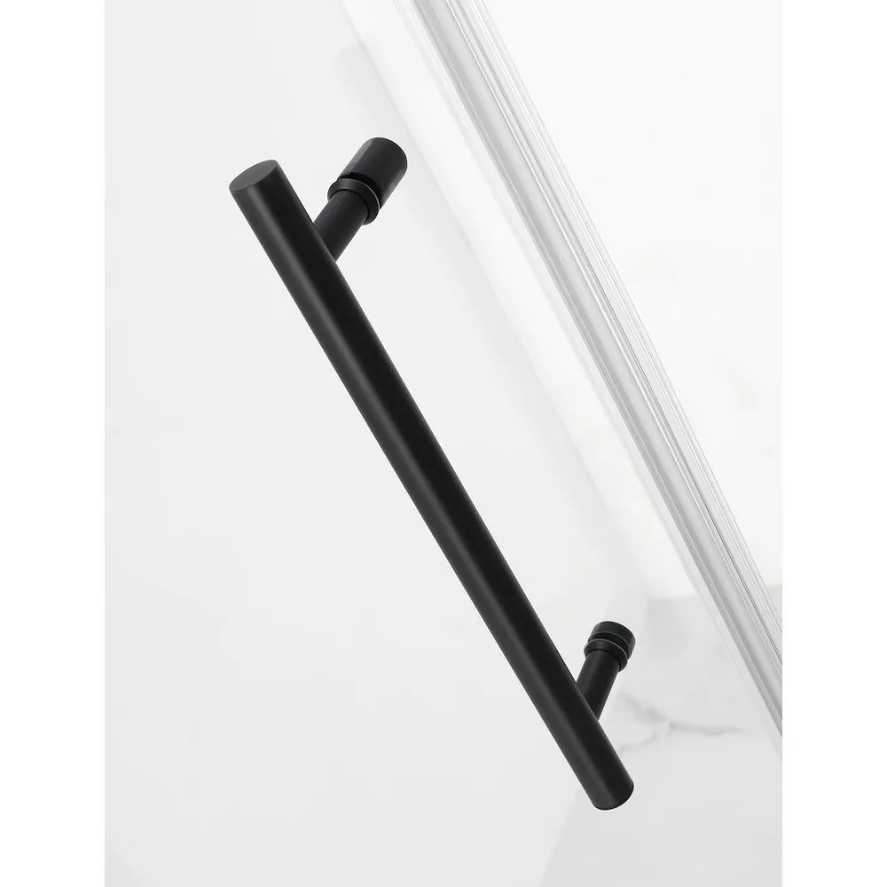 Belmore GS 59.25 in. to 60.25 in. x 60 in. Frameless Hinged Tub Door with Glass Shelves in Matte Black, photo 3 of 9
