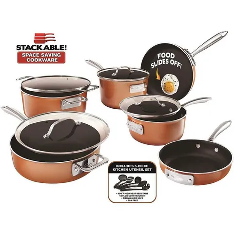 StackMaster 21- Piece Aluminum Cast Textured Ceramic Nonstick Cookware Set