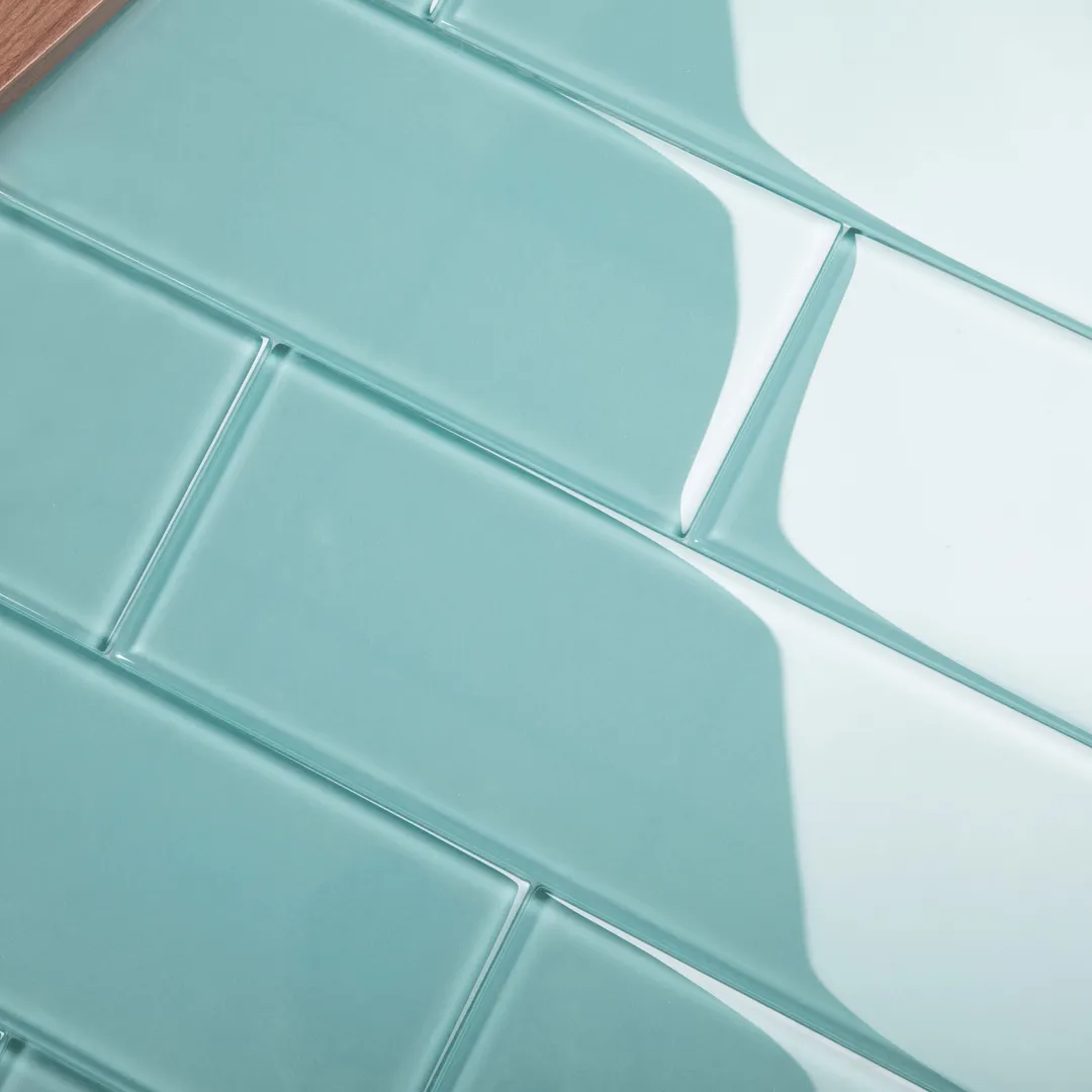 Giorbello (Sample) 4x12 glass subway tiles Teal 4-in x 12-in Glossy Glass Brick Subway Wall Tile, photo 2 of 5
