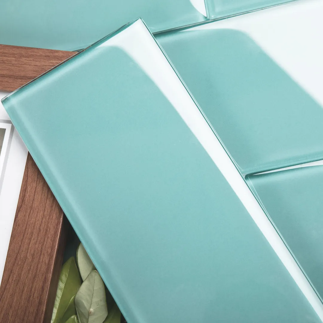 Giorbello (Sample) 4x12 glass subway tiles Teal 4-in x 12-in Glossy Glass Brick Subway Wall Tile, photo 3 of 5