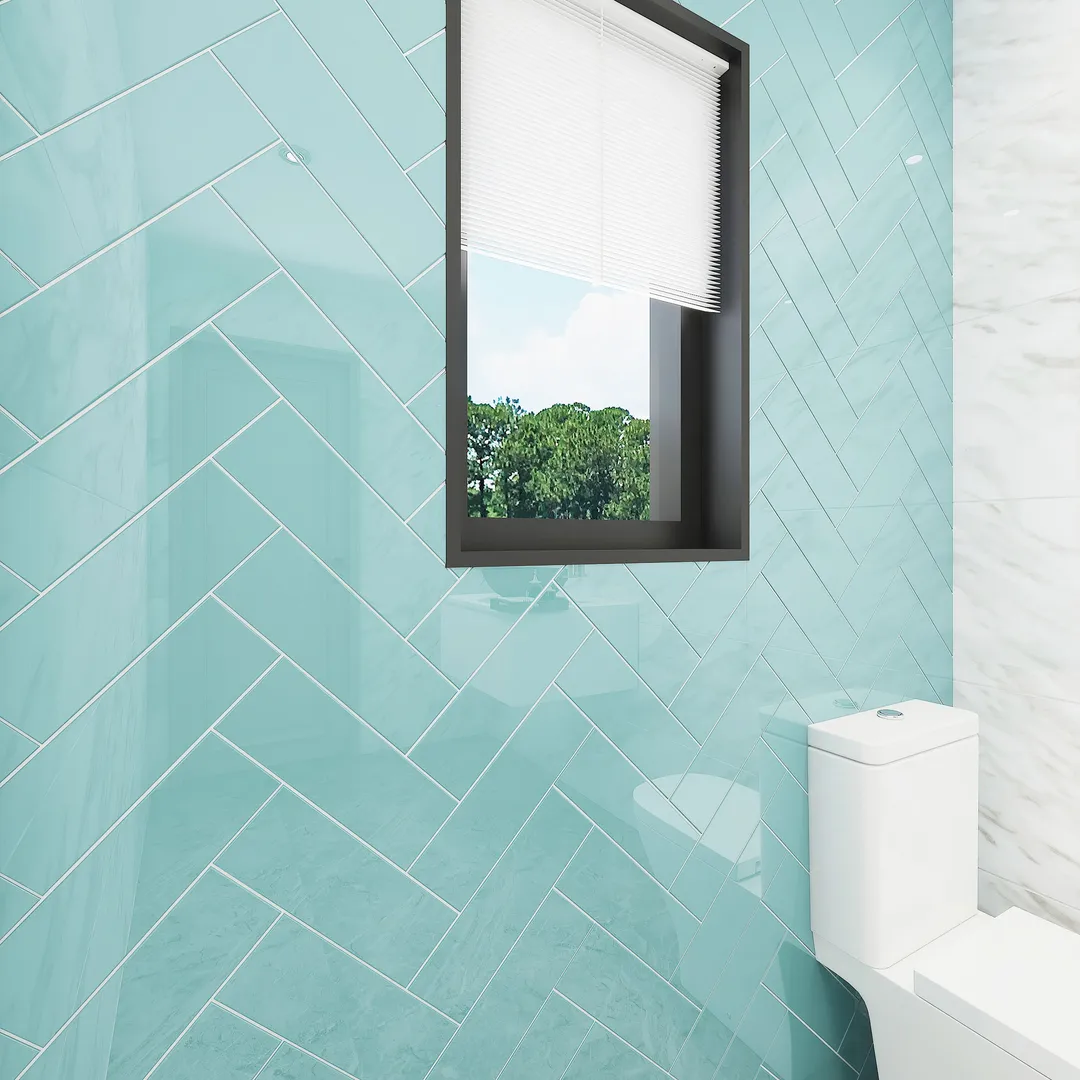 Giorbello Classic Premium Teal 4-in x 12-in Glossy Glass Subway Wall Tile (5-sq. ft/ Carton), photo 3 of 7