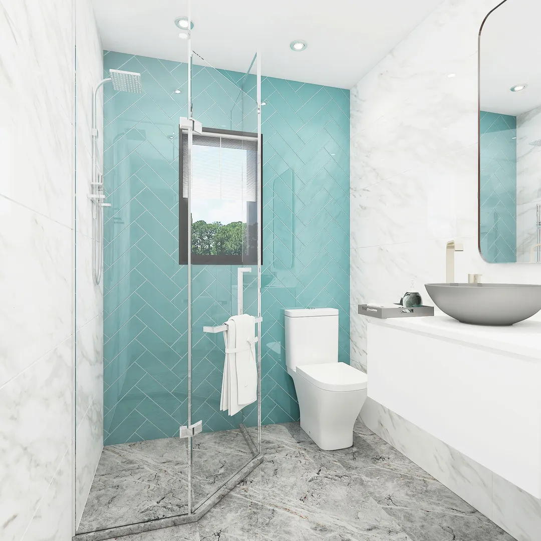 Giorbello Classic Premium Teal 4-in x 12-in Glossy Glass Subway Wall Tile (5-sq. ft/ Carton), photo 5 of 7