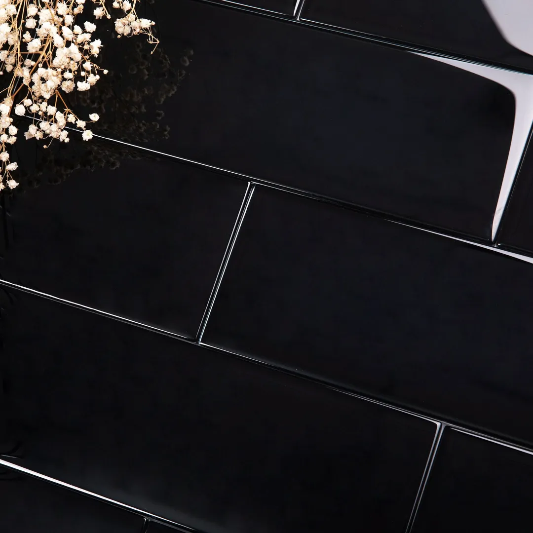 Giorbello (Sample) 4x12 glass subway tiles Black 4-in x 12-in Glossy Glass Brick Subway Wall Tile, photo 3 of 6
