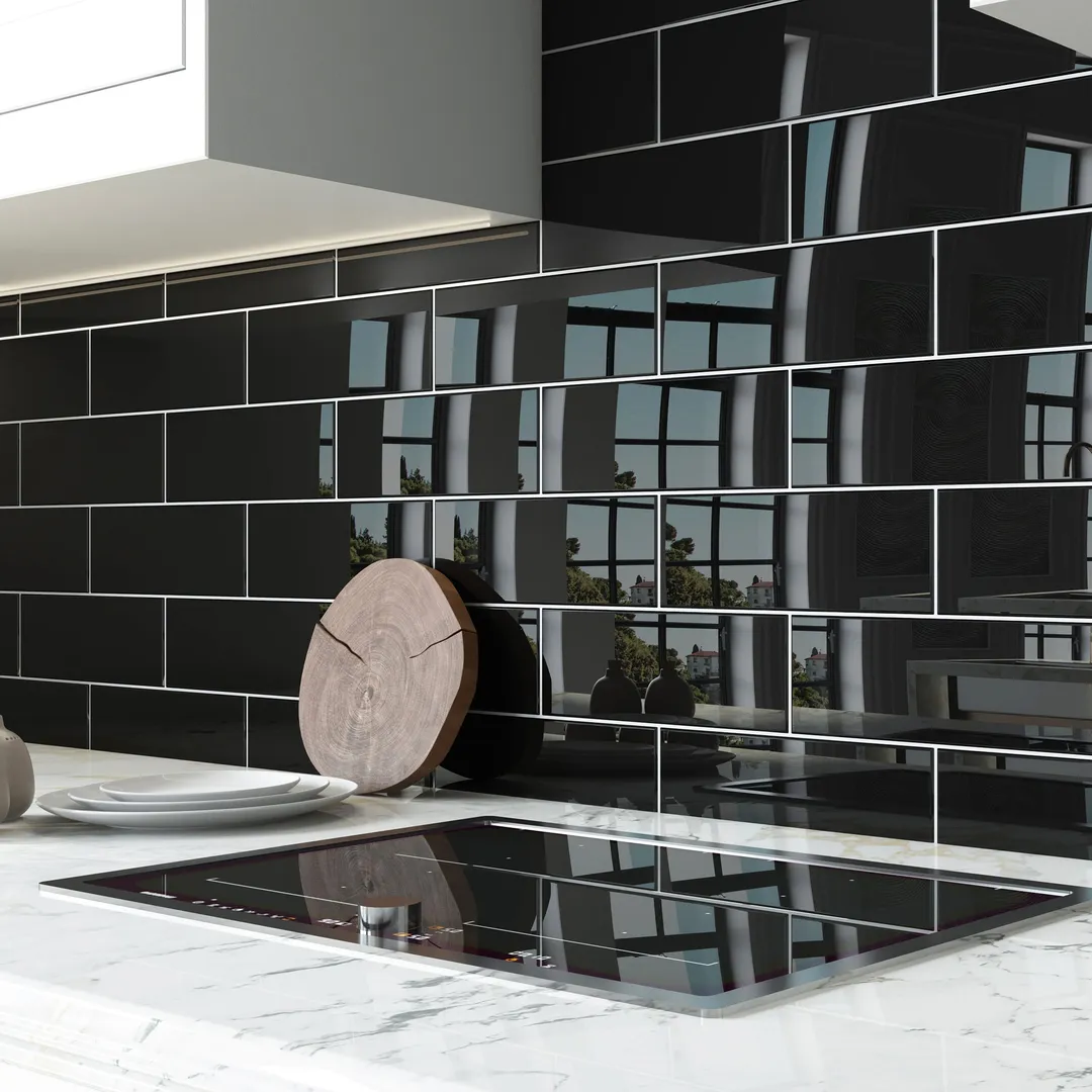 Giorbello Classic Premium Black 4-in x 12-in Glossy Glass Subway Wall Tile (5-sq. ft/ Carton), photo 4 of 7