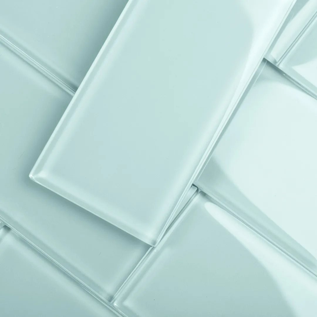 Giorbello (Sample) 4x12 glass subway tiles Baby Blue 3-in x 6-in Glossy Glass Brick Subway Wall Tile, photo 3 of 5