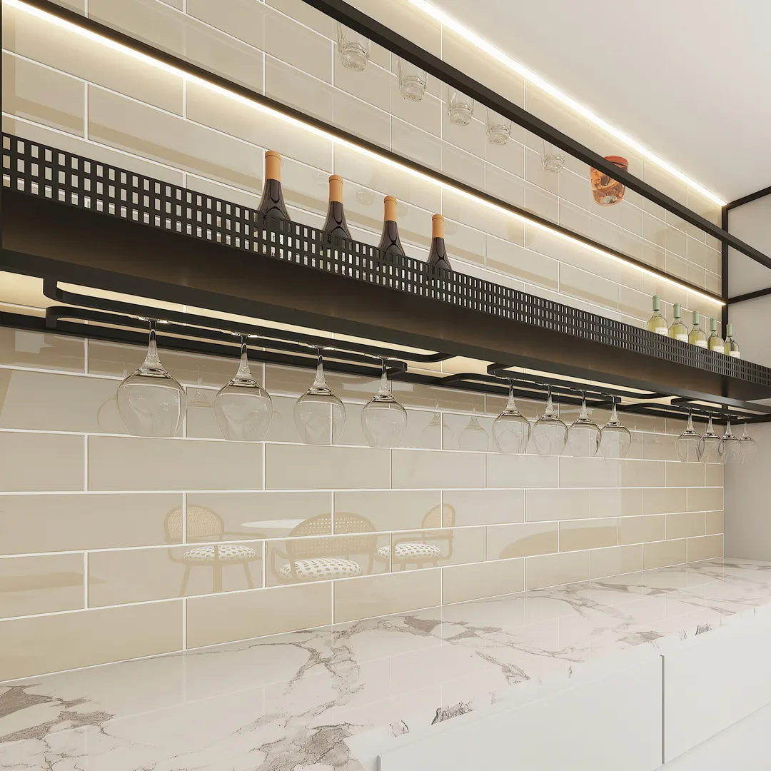Giorbello (Sample) 4x12 glass subway tiles Light Taupe 4-in x 12-in Glossy Glass Brick Subway Wall Tile, photo 3 of 5