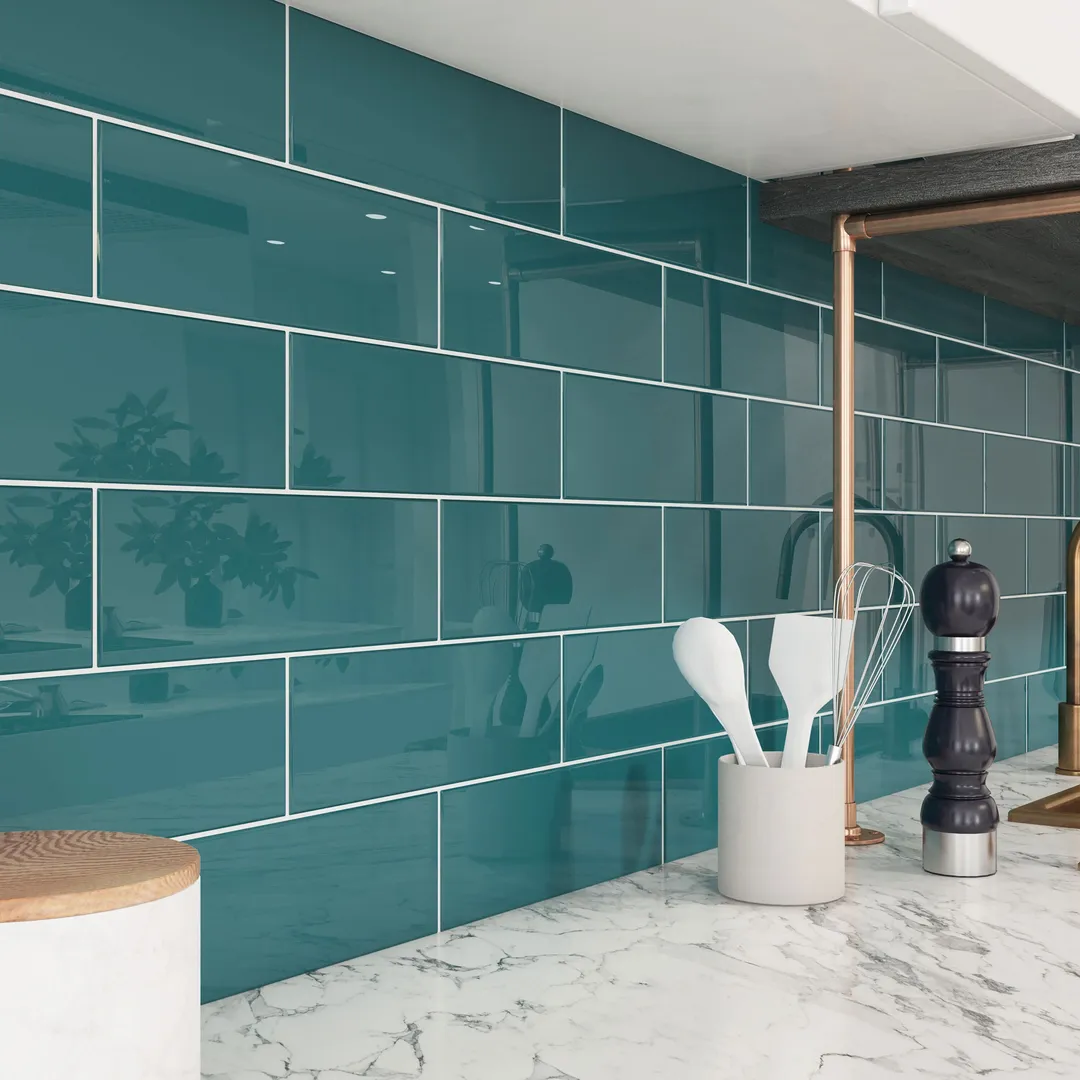 Giorbello Classic Premium Dark Teal 4-in x 12-in Glossy Glass Subway Wall Tile (5-sq. ft/ Carton), photo 3 of 7