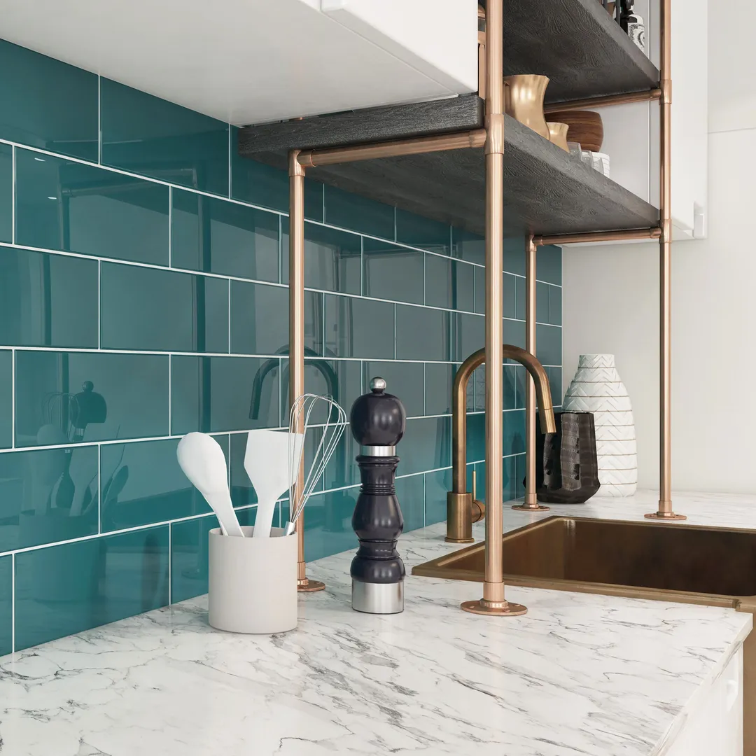 Giorbello Classic Premium Dark Teal 4-in x 12-in Glossy Glass Subway Wall Tile (5-sq. ft/ Carton), photo 4 of 7