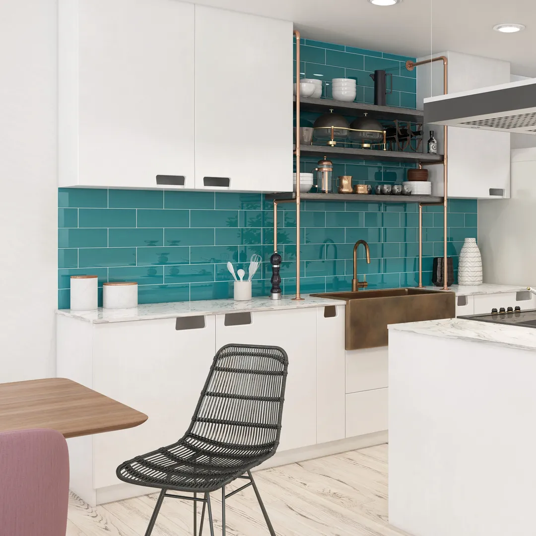 Giorbello Classic Premium Dark Teal 4-in x 12-in Glossy Glass Subway Wall Tile (5-sq. ft/ Carton), photo 5 of 7