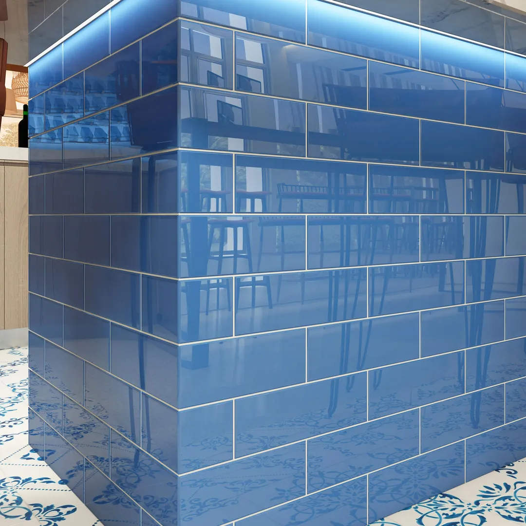 Giorbello (Sample) 4x12 glass subway tiles Mediterranean Blue 4-in x 12-in Glossy Glass Brick Subway Wall Tile, photo 3 of 5