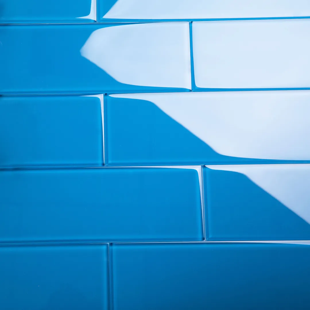 Giorbello (Sample) 4x12 glass subway tiles Mediterranean Blue 4-in x 12-in Glossy Glass Brick Subway Wall Tile, photo 2 of 5