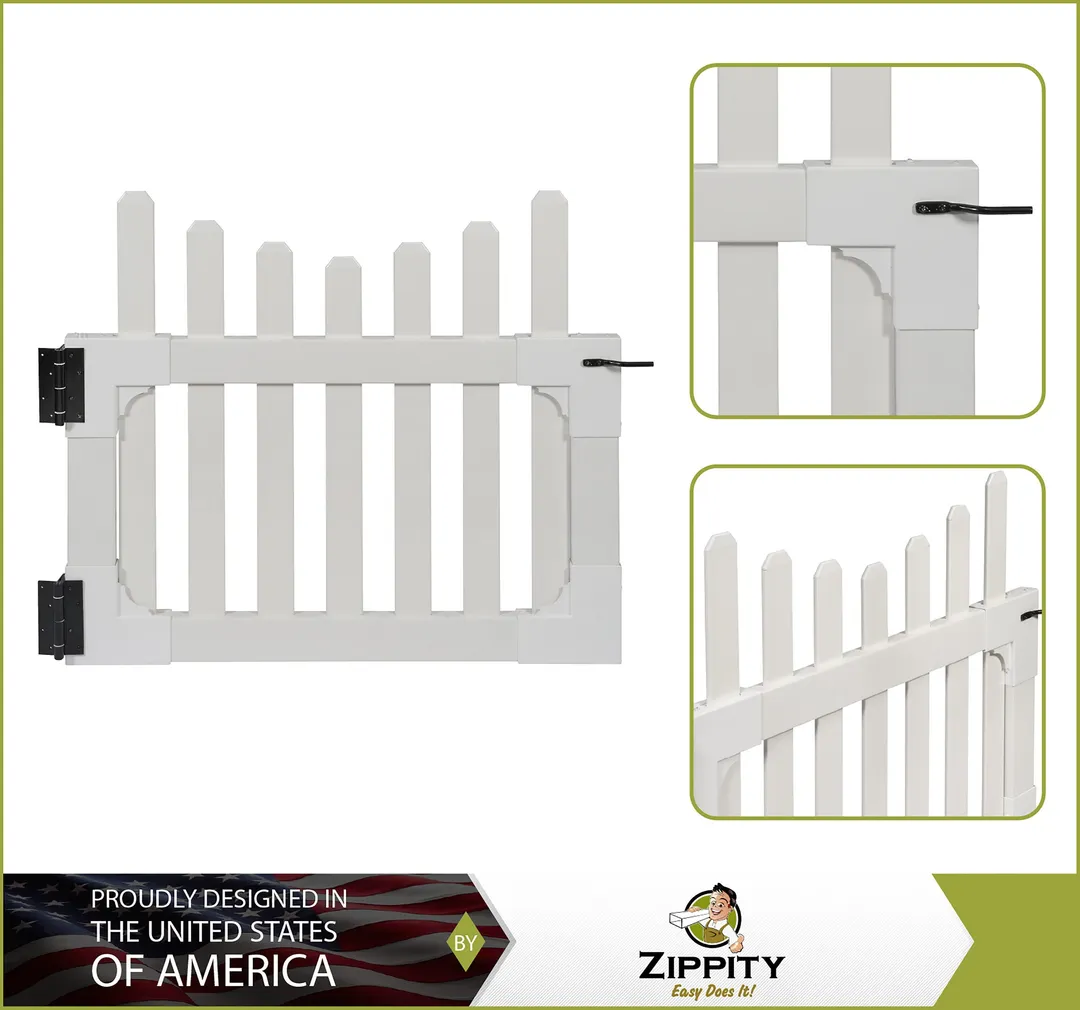 Zippity Outdoor Products All American 3-ft H x 3.5-ft W White Vinyl Scallop Fence Gate Kit (Unassembled), photo 3 of 7
