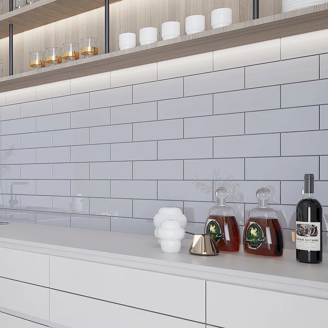 Giorbello Glass Subway Lavender Gray 4-in x 12-in Glossy Glass Subway Wall Tile (5-sq. ft/ Carton), photo 4 of 7