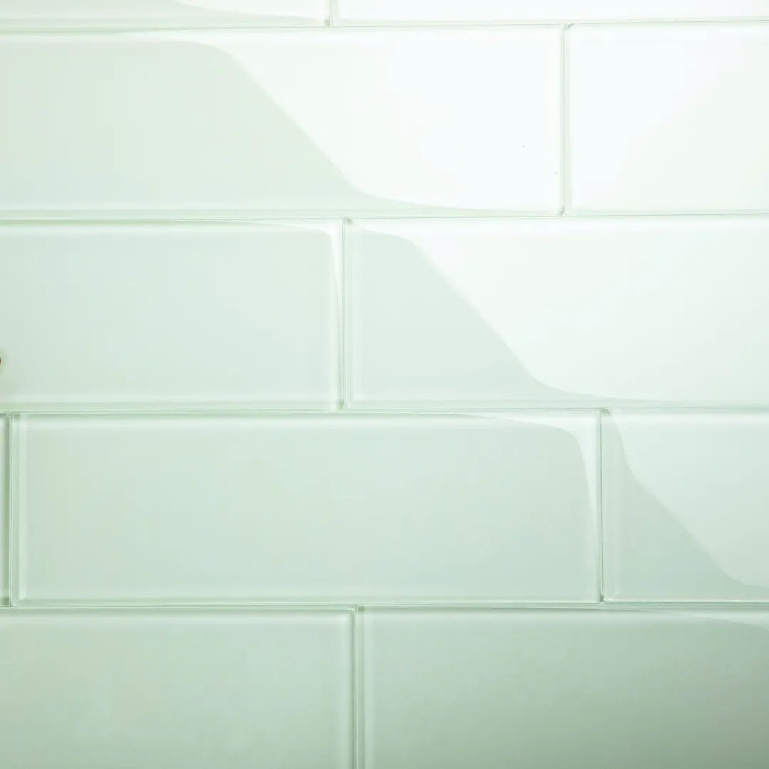 Giorbello (Sample) 4x12 glass subway tiles Winter Sage 4-in x 12-in Glossy Glass Brick Subway Wall Tile, photo 2 of 6
