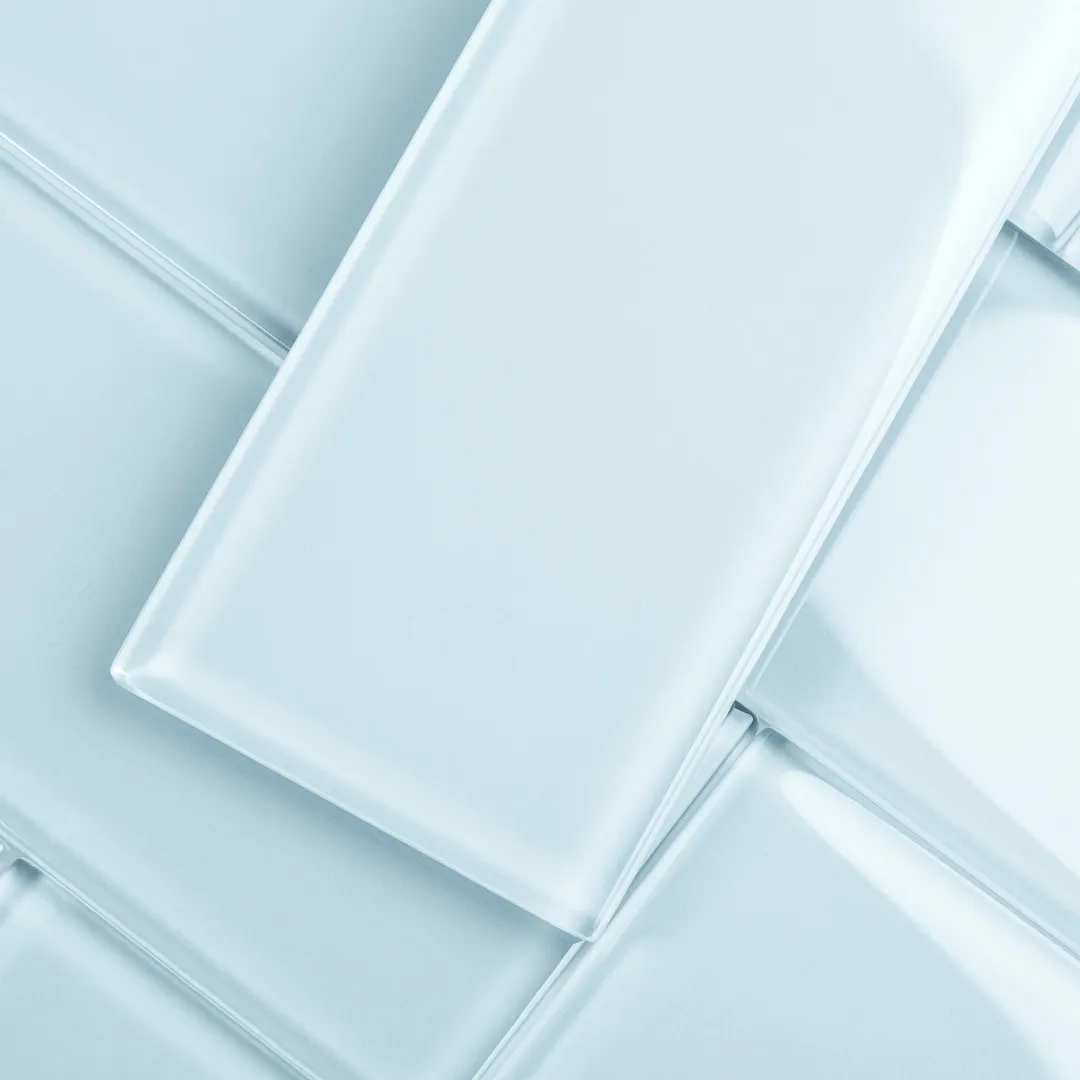 Giorbello (Sample) 4x12 glass subway tiles Morning Sky Blue 4-in x 12-in Glossy Glass Brick Subway Wall Tile, photo 2 of 6