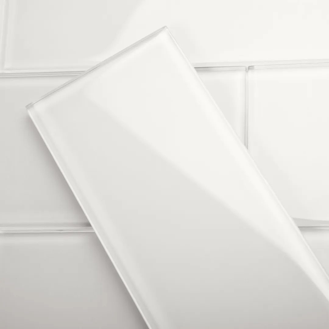 Giorbello (Sample) 4x12 glass subway tiles Alabaster White 4-in x 12-in Glossy Glass Brick Subway Wall Tile, photo 2 of 6