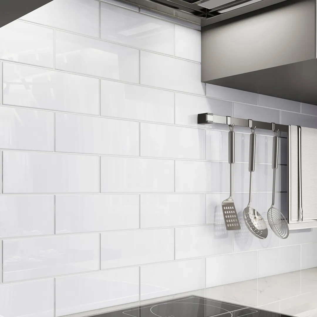 Giorbello (Sample) 4x12 Glass Subway Tiles Bright White 4-in x 12-in Glossy Glass Brick Subway Wall Tile, photo 4 of 5