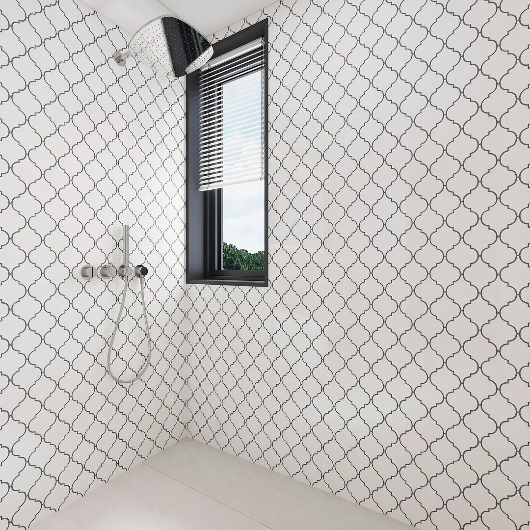 Giorbello Arabesque Mosaic Bright White 4-in x 4-in Glossy Glass Wall Tile (7.89-sq. ft/ Carton), photo 4 of 8