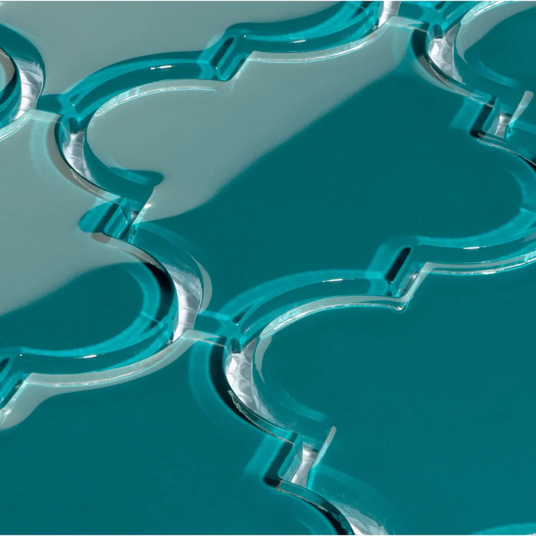 Giorbello (Sample) Glass arabesque tiles Dark Teal 4-in x 4-in Glossy Glass Lantern Subway Wall Tile, photo 2 of 5