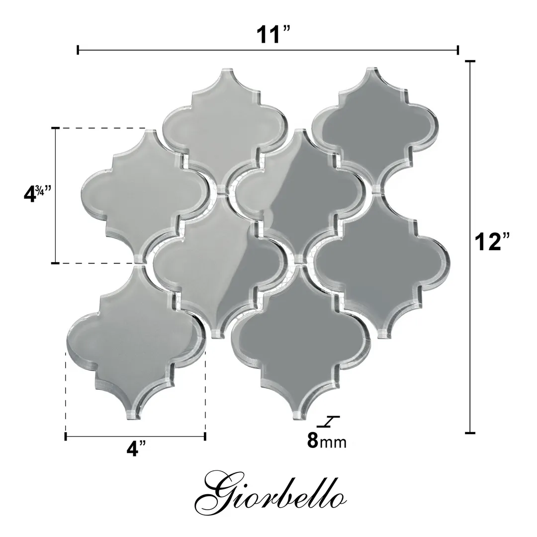 Giorbello Arabesque Mosaic True Gray 4-in x 4-in Glossy Glass Wall Tile (7.89-sq. ft/ Carton), photo 6 of 7