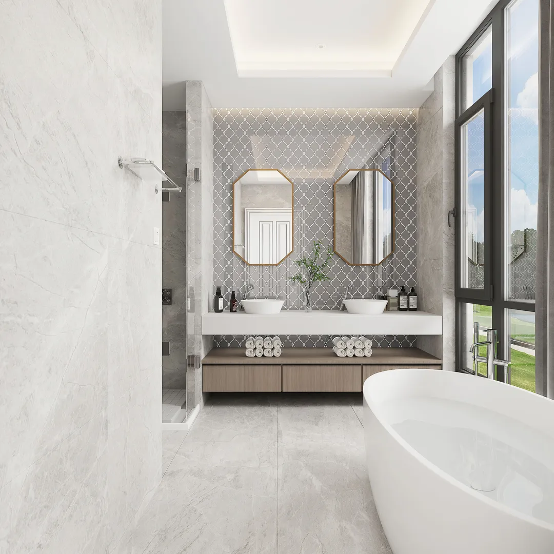 Giorbello Arabesque Mosaic True Gray 4-in x 4-in Glossy Glass Wall Tile (7.89-sq. ft/ Carton), photo 5 of 7
