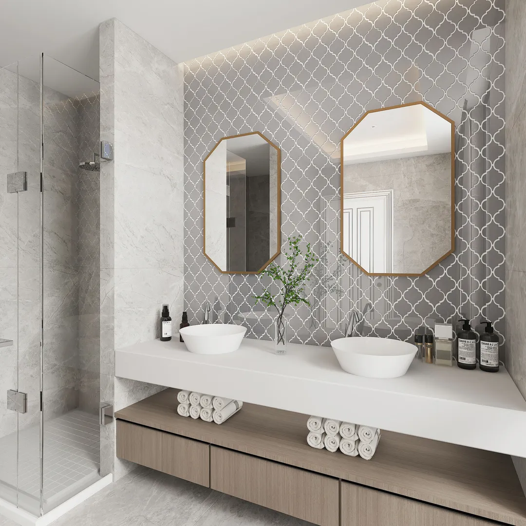 Giorbello Arabesque Mosaic True Gray 4-in x 4-in Glossy Glass Wall Tile (7.89-sq. ft/ Carton), photo 4 of 7