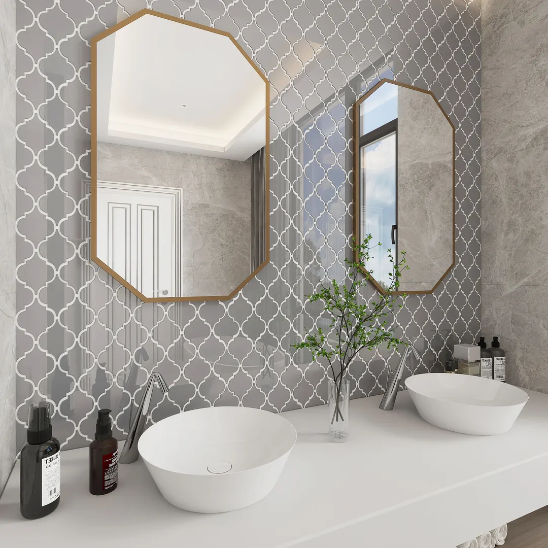 Giorbello Arabesque Mosaic True Gray 4-in x 4-in Glossy Glass Wall Tile (7.89-sq. ft/ Carton), photo 3 of 7