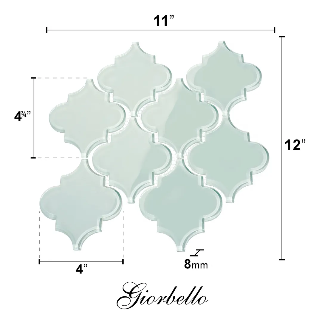 Giorbello (Sample) Glass Arabesque Tiles Baby Blue 4-in x 4-in Glossy Glass Lantern Subway Wall Tile, photo 5 of 5