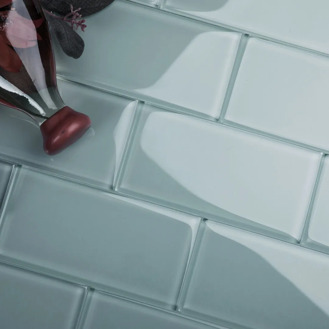 Giorbello (Sample) 6x12 glass subway tiles Slate 6-in x 12-in Glossy Glass Brick Subway Wall Tile, photo 2 of 5