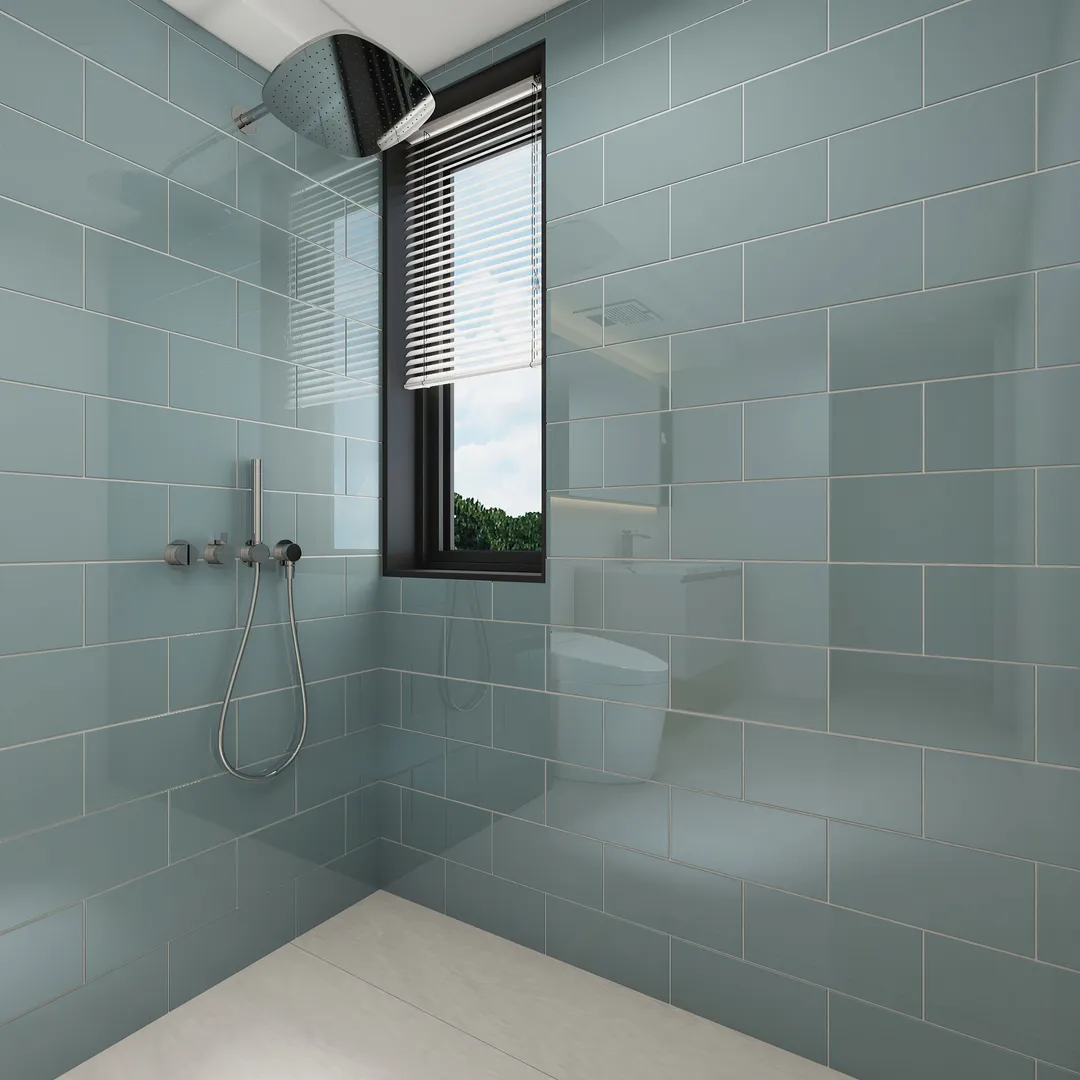 Giorbello (Sample) 6x12 glass subway tiles Slate 6-in x 12-in Glossy Glass Brick Subway Wall Tile, photo 3 of 5