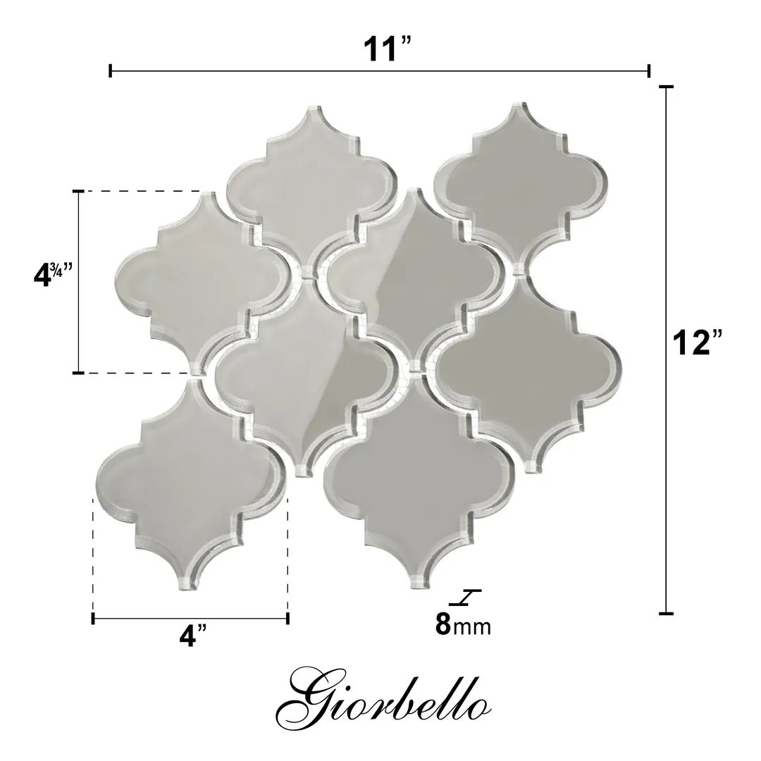 Giorbello (Sample) Glass Arabesque Tiles Light Gray 4-1/2-in x 4-1/2-in Glossy Glass Lantern Subway Wall Tile, photo 5 of 5
