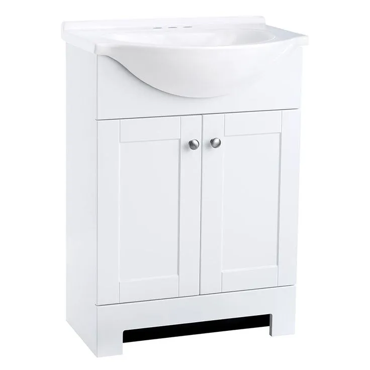 Style Selections Euro 24-in White Single Sink Bathroom Vanity with White Cultured Marble Top, photo 5 of 10