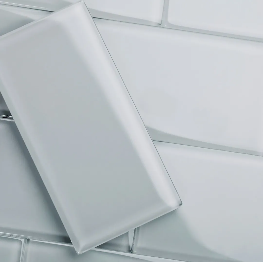 Giorbello (Sample) 6x12 glass subway tiles True Gray 6-in x 12-in Glossy Glass Brick Subway Wall Tile, photo 4 of 6