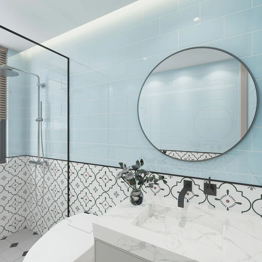 Giorbello Classic Premium Morning Sky Blue 6-in x 12-in Glossy Glass Subway Wall Tile (5-sq. ft/ Carton), photo 4 of 7