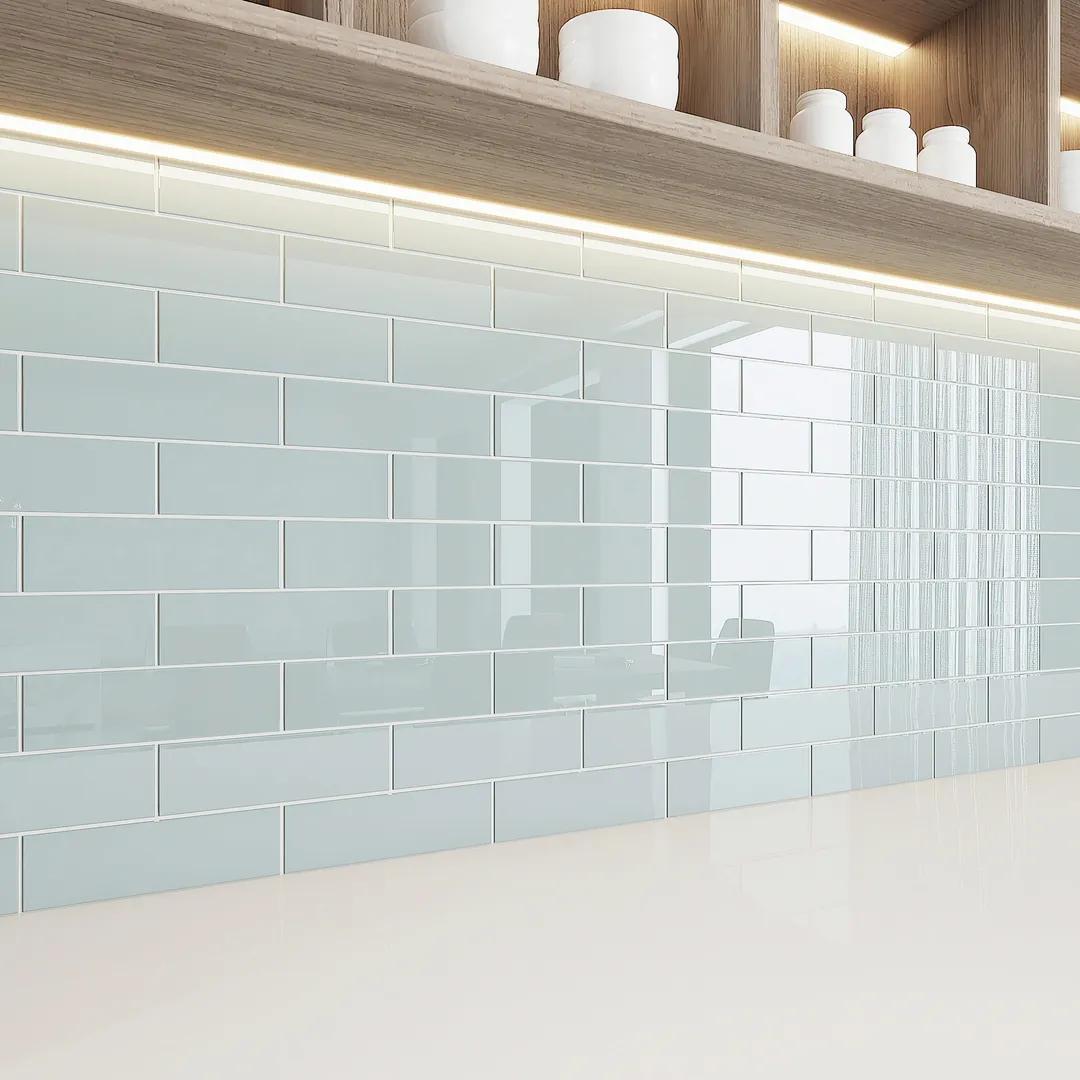 Giorbello Classic Premium Baby Blue 3-in x 9-in Glossy Glass Subway Wall Tile (5-sq. ft/ Carton), photo 3 of 7