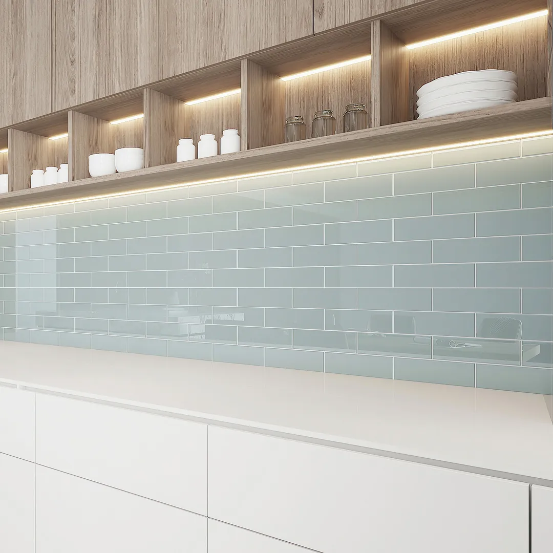 Giorbello Classic Premium Baby Blue 3-in x 9-in Glossy Glass Subway Wall Tile (5-sq. ft/ Carton), photo 4 of 7