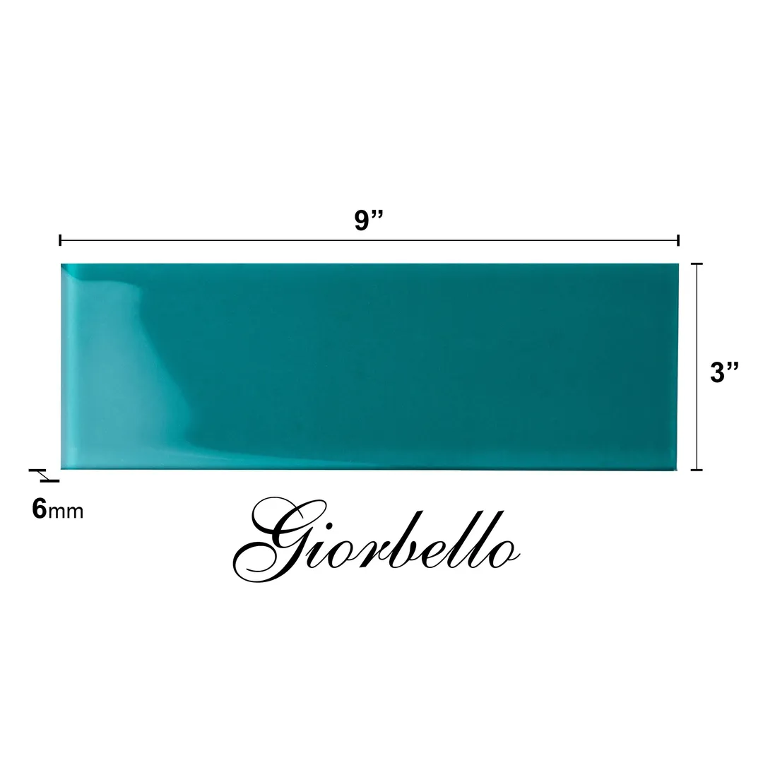 Giorbello Classic Premium Dark Teal 3-in x 9-in Glossy Glass Subway Wall Tile (5-sq. ft/ Carton), photo 7 of 7